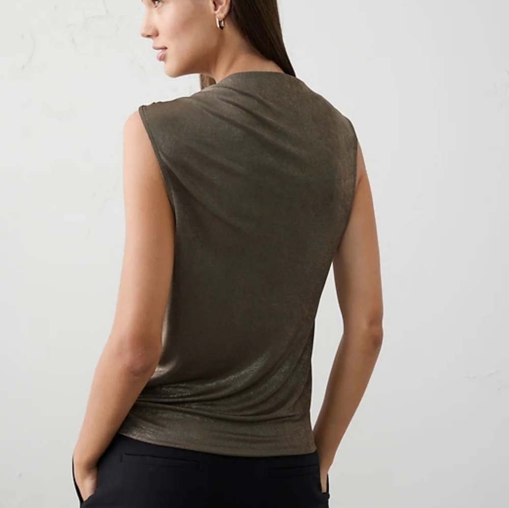NWT BANANA REPUBLIC | $65 Bronze Foiled Draped-Shoulder Blouse - Picture 3 of 5